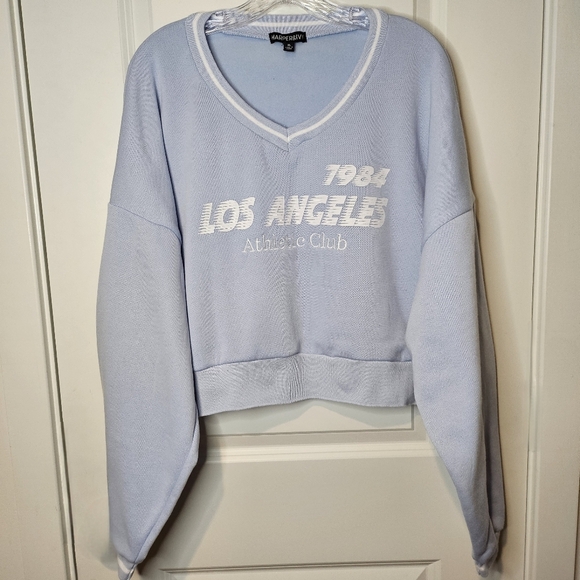 Harper & Ivy Light Sky Blue Los Angeles Drop Sleeve Oversized Cropped Sweater XL - Picture 2 of 8